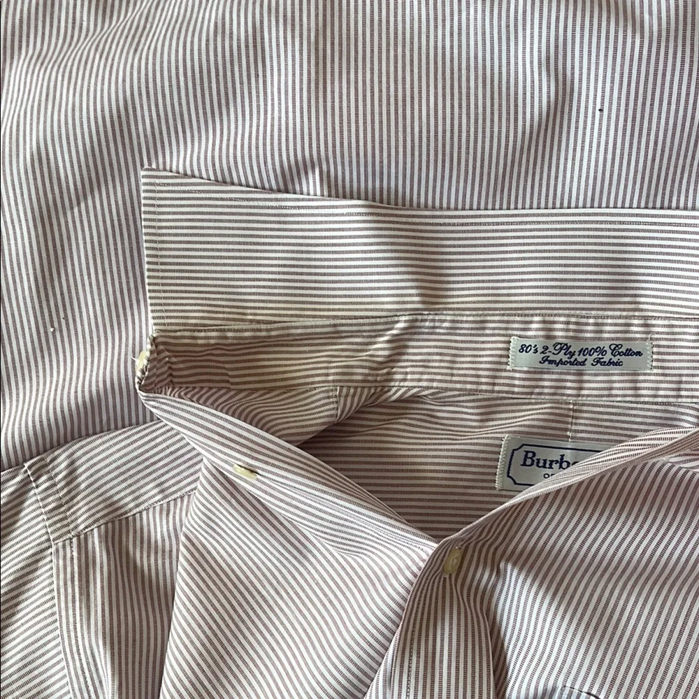 Burberry Brown Casual Button Down Shirt with Stripes 15-34 USA vintage 80 - Picture 12 of 12